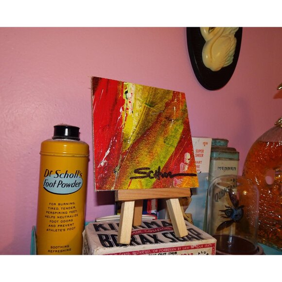Two Hand Painted Abstract Art Painting w/ Mini Easel 4" by 4" - Picture 5 of 11
